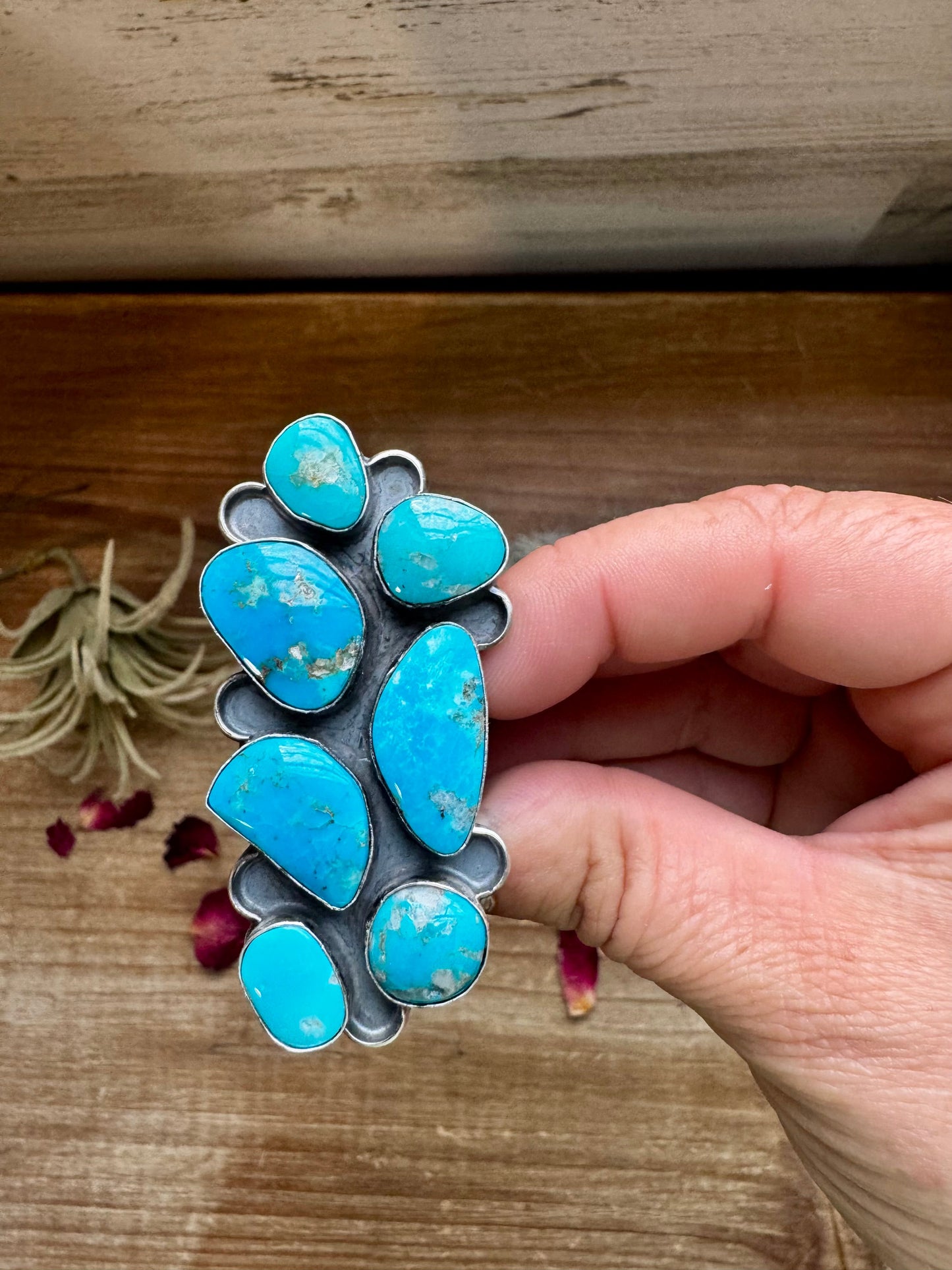 the |Atlee| Long Kingman Turquoise Ring {Size 6.5}