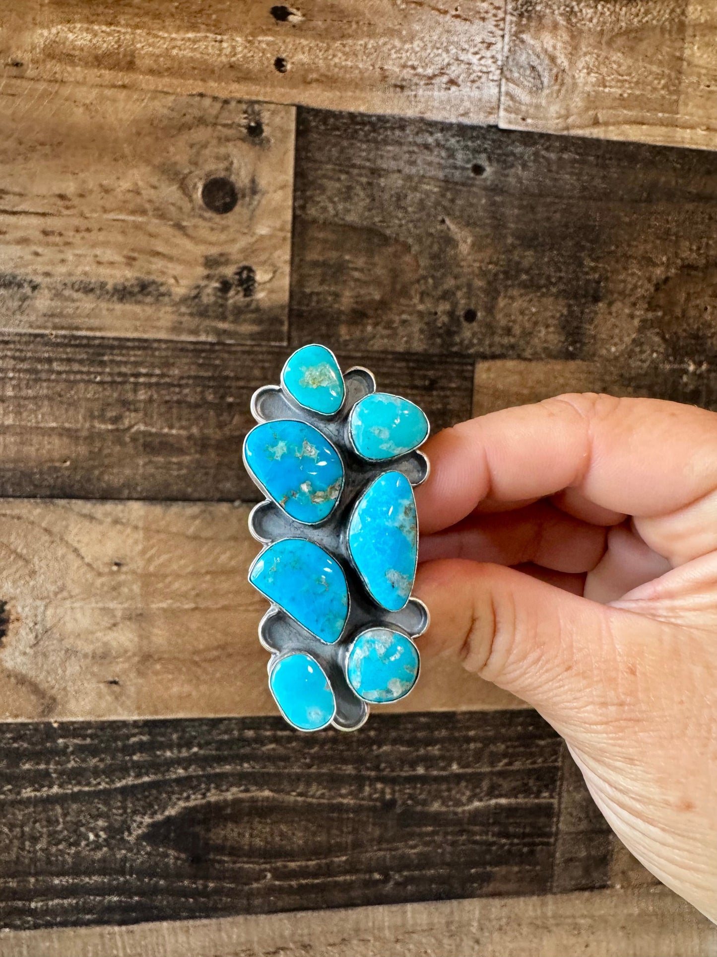 the |Atlee| Long Kingman Turquoise Ring {Size 6.5}