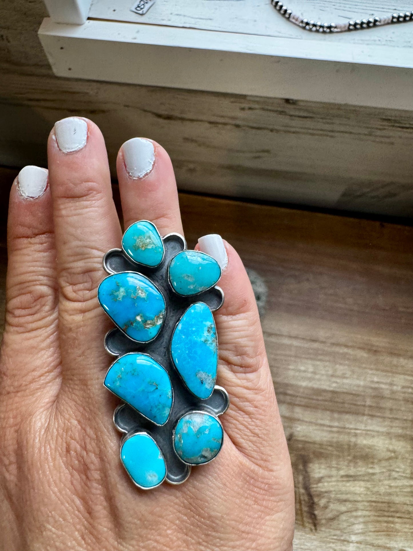 the |Atlee| Long Kingman Turquoise Ring {Size 6.5}