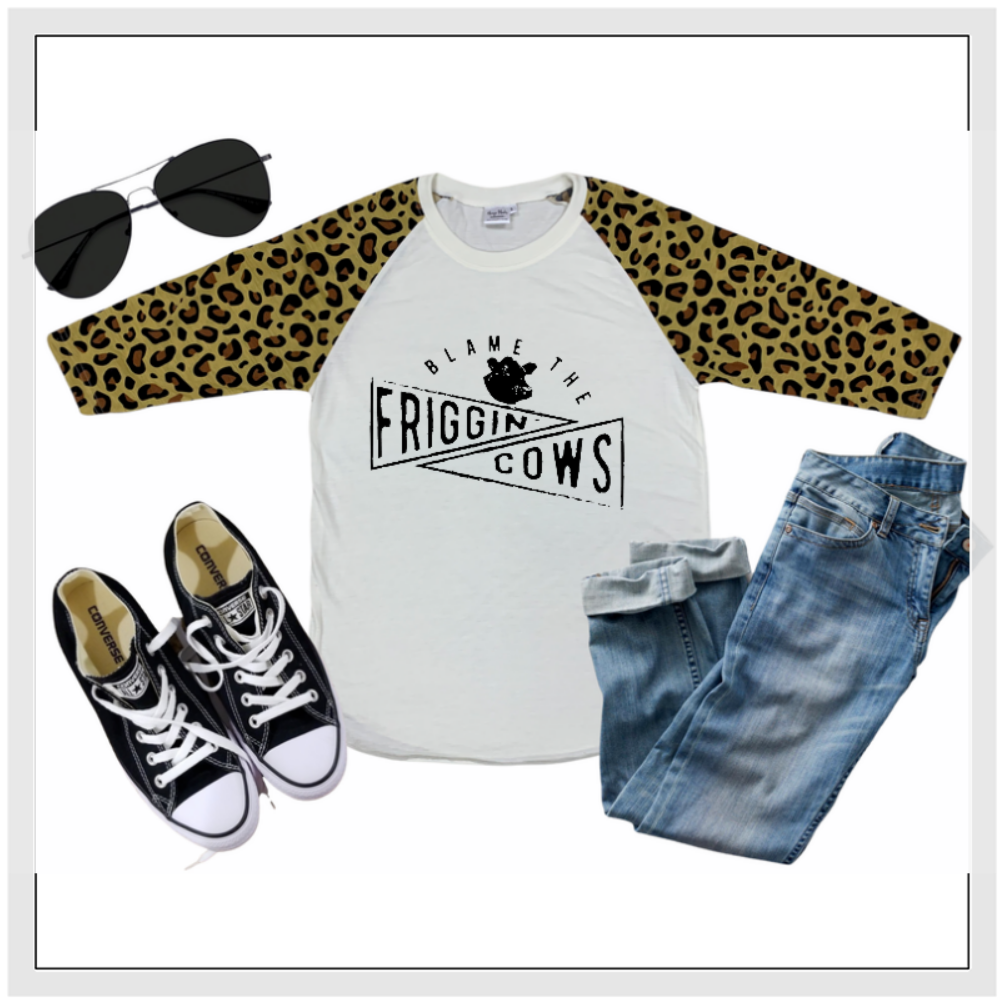 the Blame the |Friggin'| Cows ladies raglan