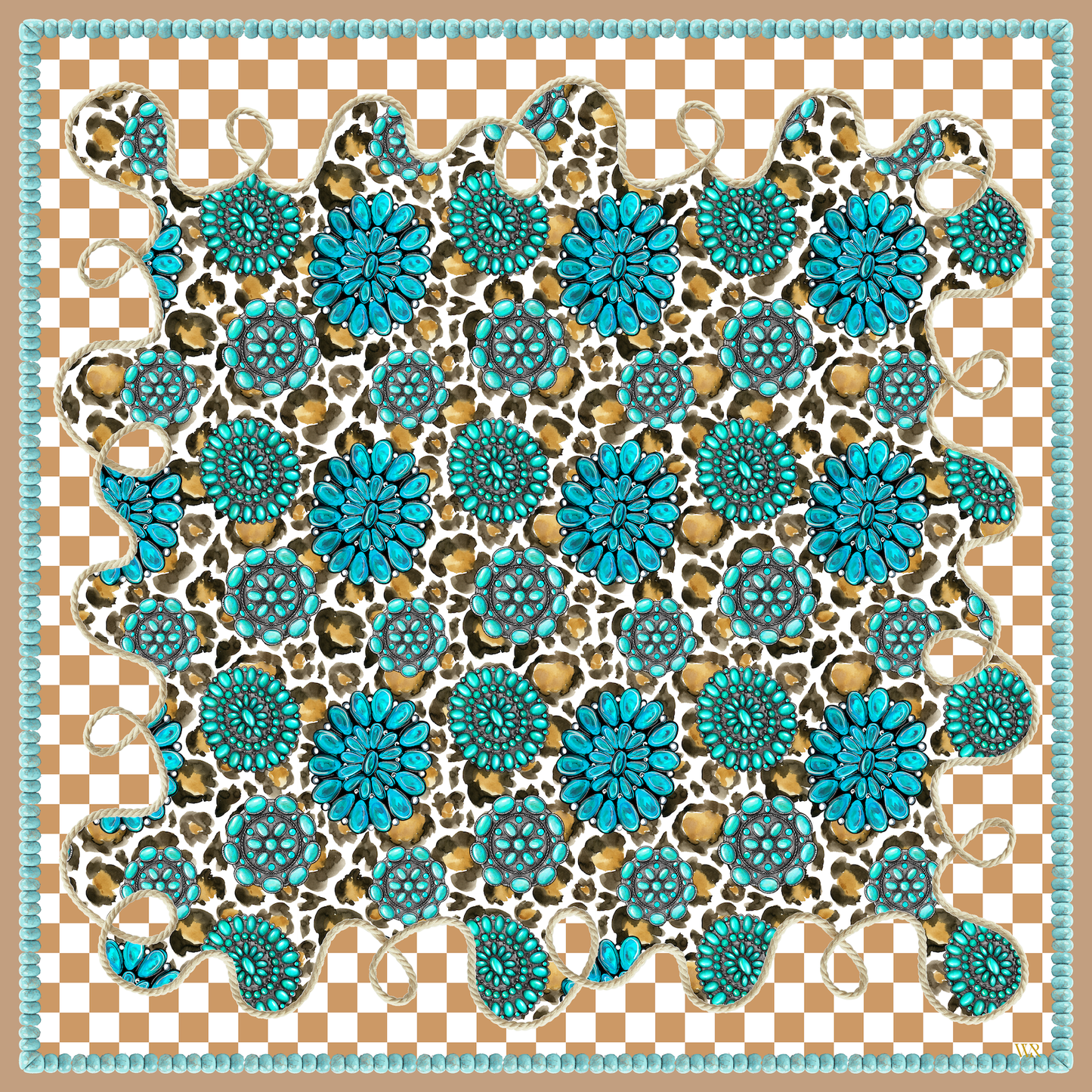 the Checker |Leopard| Turquoise Scarf