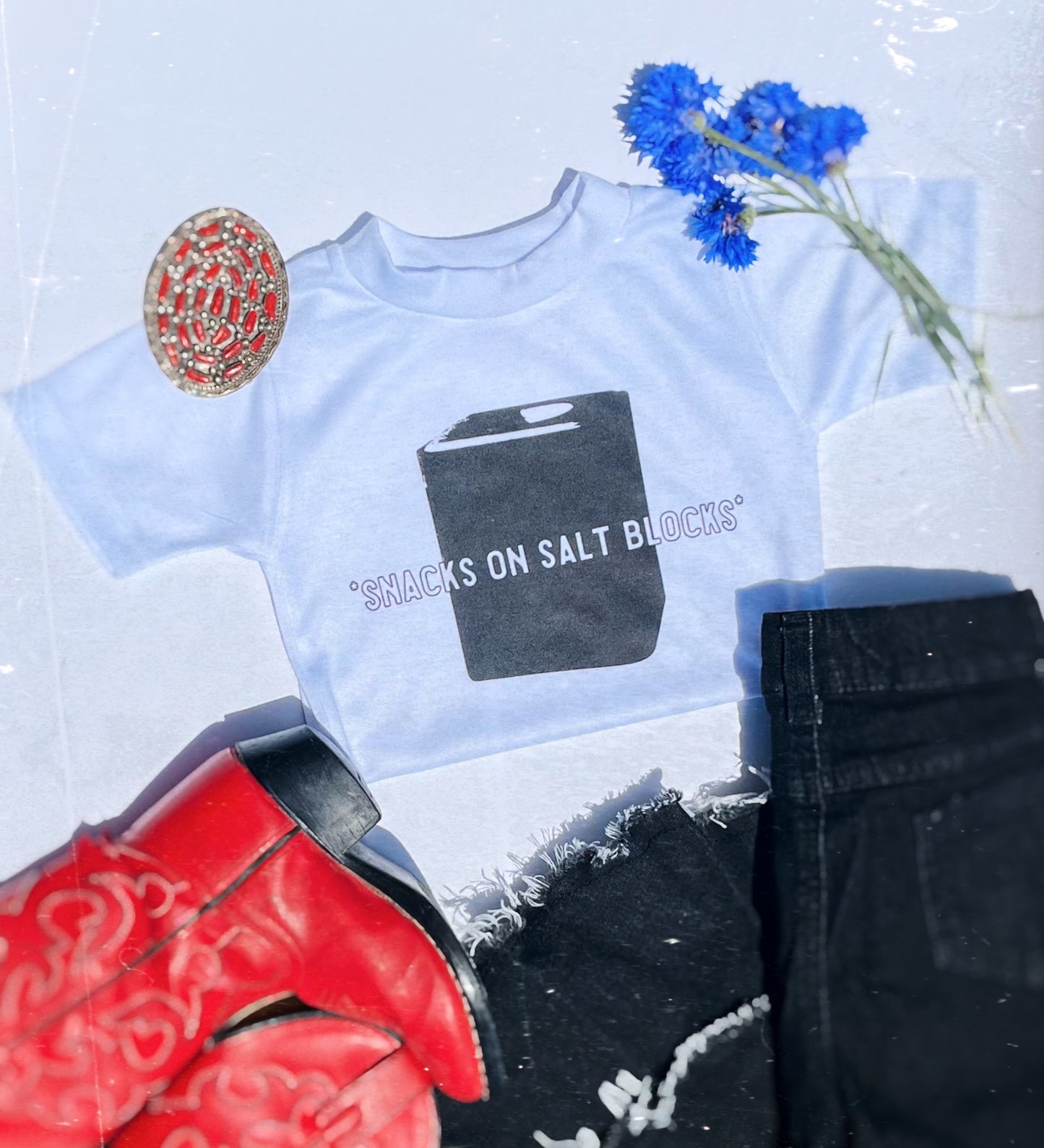 the Snacks on |Salt| Blocks onesie + tee