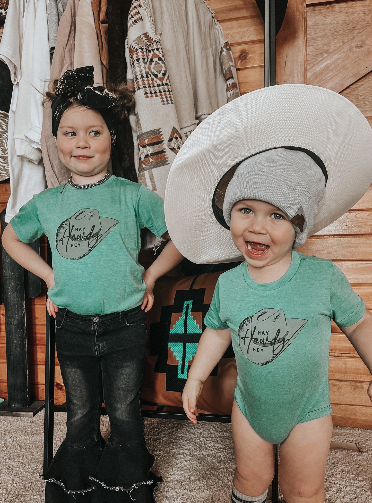 the Hay |Howdy| Hey blingy littles tee + onesies