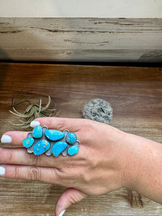the |Atlee| Long Kingman Turquoise Ring {Size 6.5}