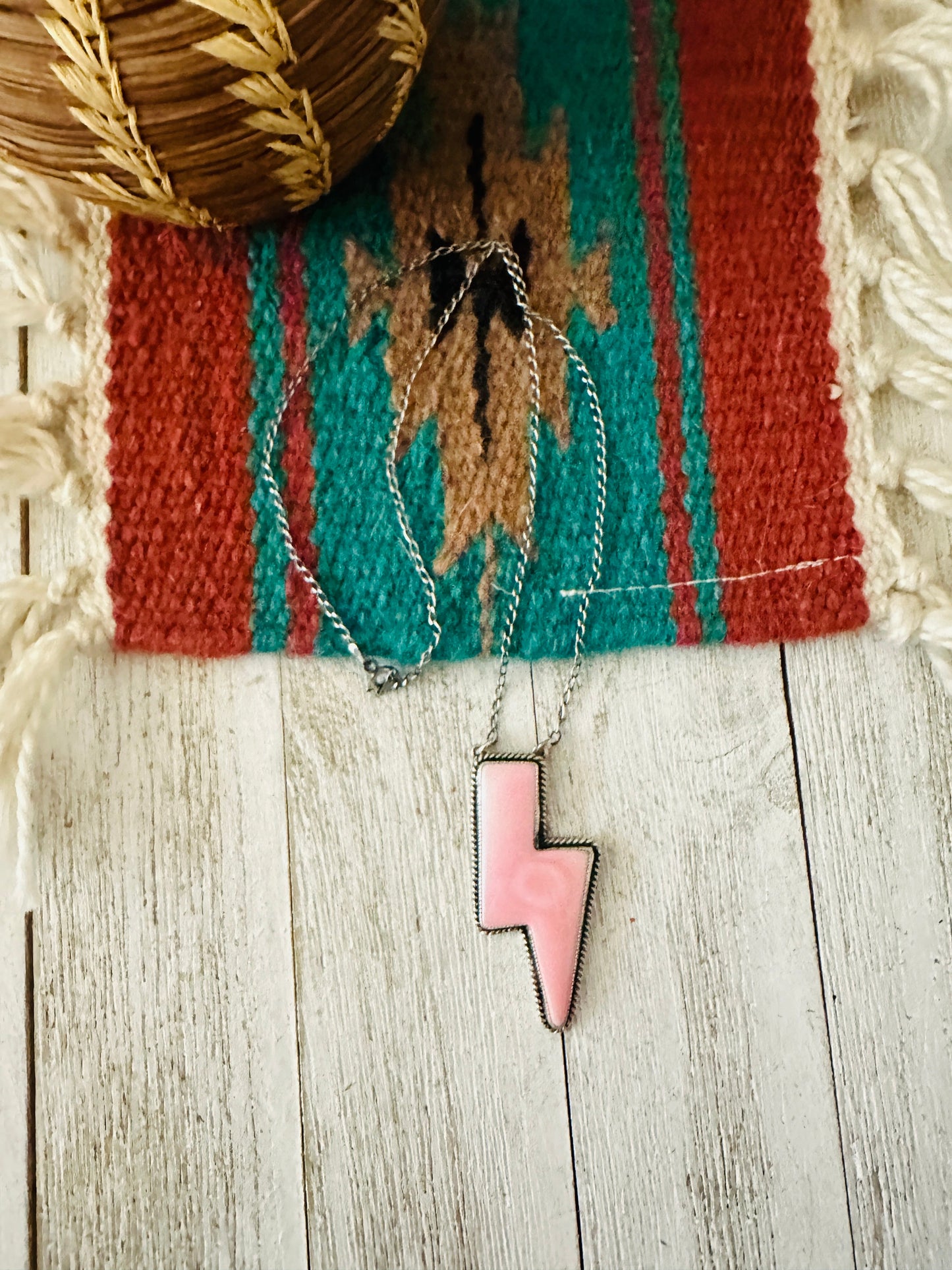 Navajo Sterling Silver & Queen Pink Conch Shell Star Necklace