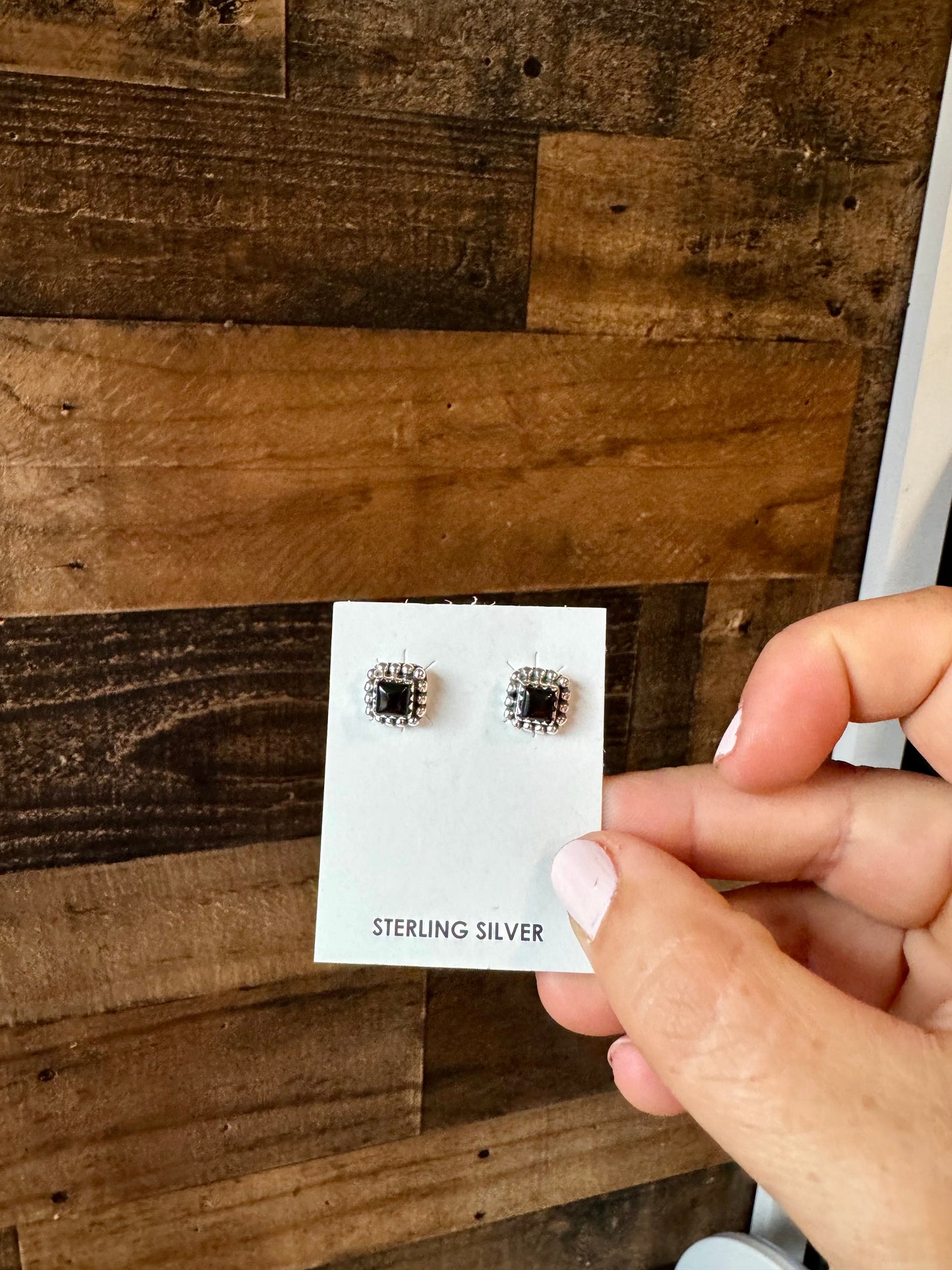 the |Whitley| Mini Square Sterling + Black Onyx Studs