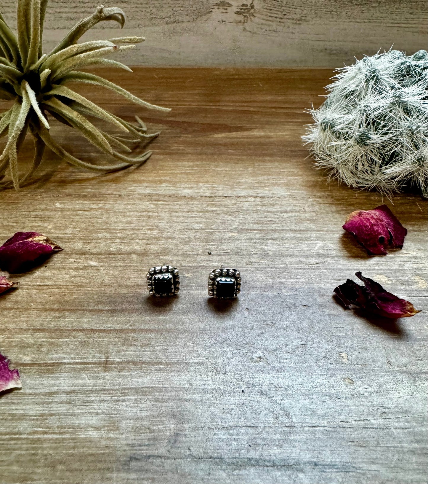 the |Whitley| Mini Square Sterling + Black Onyx Studs