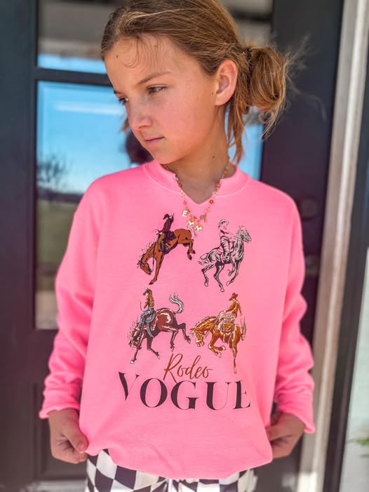 the Rodeo Vogue sweatshirt {pink} {littles + ladies}