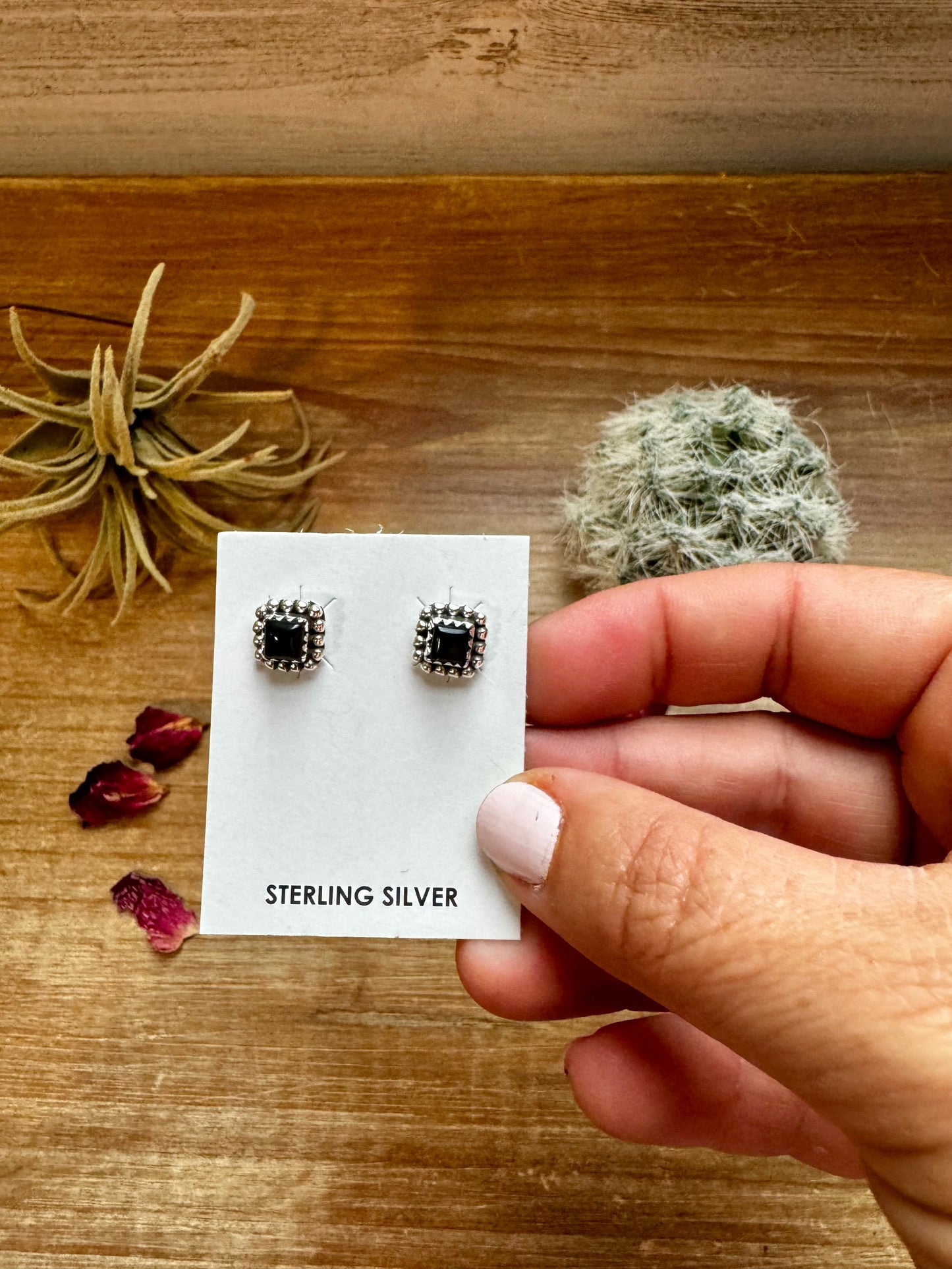 the |Whitley| Mini Square Sterling + Black Onyx Studs