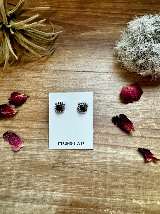 the |Whitley| Mini Square Sterling + Black Onyx Studs