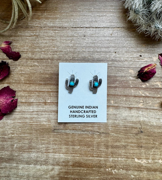 the |Cassie| Sterling + Turq. Cactus Studs