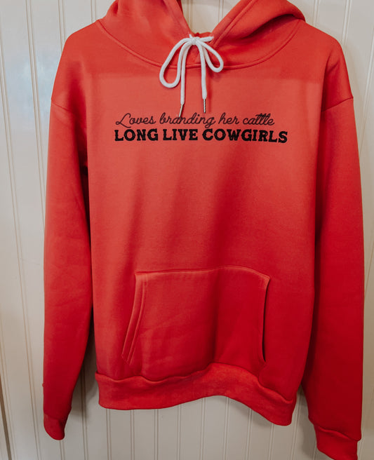 the Loves |Branding| Her Cattle Long Live Cowgirls ladies hoodie